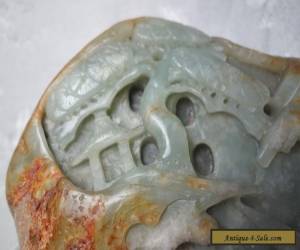 Item Genuine Antique Celadon Jade Qing Dynasty Carved Daoist Scene 6" x 4" for Sale