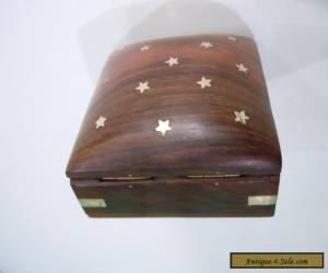 NICE WOODEN BOX WITH BRASS INLAiD STARS   for Sale