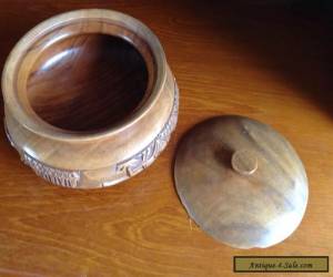 Item Hand carved teak? 1970's beautifully wooden jar trinket box pot with lid for Sale