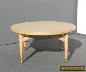 Item Vintage Danish Mid Century Modern Style Round COFFEE TABLE Peg Leg & Gold Feet for Sale