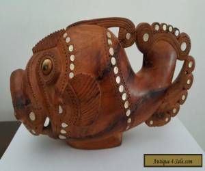 Item Vintage Trobriands Carved Wooden Fish with Inlaid Mother of Pearl for Sale