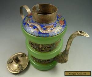 Item Old Decorated collectable Tibet silver green jade dragon teapot for Sale