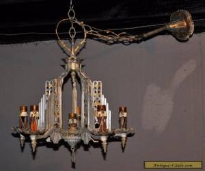 Item Antique Architectural ~Slip Shade~ SKYSCRAPER Style Chandelier Fixture ART DECO for Sale