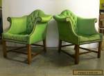 PAIR OF VINTAGE CHIPPENDALE CLUB CHAIRS WITH H SHAPE MAHOGANY FRAMES.  for Sale