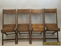 Vintage Antique Snyder Wood Oak Wooden Folding Chairs Set of 4