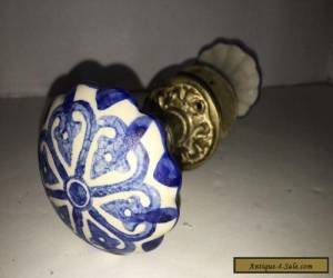 Vintage Large Hand Painted Blue & White Porcelain Door Knobs for Sale