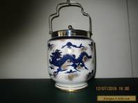 Antique Coronaware  S. HANCOCK & SONS Biscuit Barrel EPNS Lid & Handle. "DRAGON"