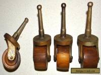 Matching Set of 4 Antique Furniture Casters 1" Wood Wheels Hardware Rollers #C