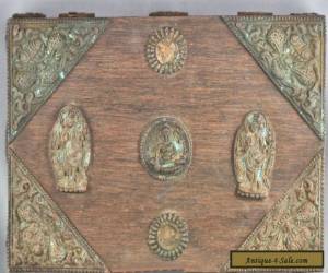 Item Fantastic Antique Wooden Box Decorated w/Casted Iron Buddhist Symbols for Sale