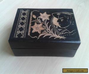 Vintage Wooden Box with Hand Carved Design. for Sale