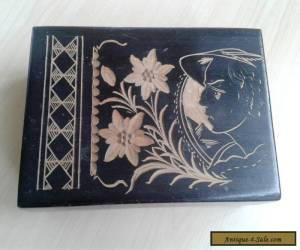 Item Vintage Wooden Box with Hand Carved Design. for Sale