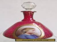 MOSER Bohemian CRANBERRY Art Glass PORTRAIT PERFUME Gold ENAMEL Scent BOTTLE