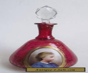 Item MOSER Bohemian CRANBERRY Art Glass PORTRAIT PERFUME Gold ENAMEL Scent BOTTLE for Sale