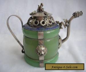 Item Chinese handwork green jade bracelet inlay tibet-silver drago teapot  for Sale