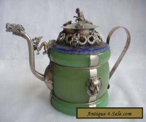 Item Chinese handwork green jade bracelet inlay tibet-silver drago teapot  for Sale