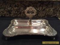 Very Ornate Footed Silver-plated Divided Serving Tray with Handle- Nice