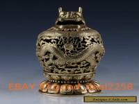  China Brass Handwork carved Dragon Hollow Statue Incense Burner w Xuande Mark