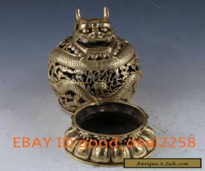 Item  China Brass Handwork carved Dragon Hollow Statue Incense Burner w Xuande Mark for Sale