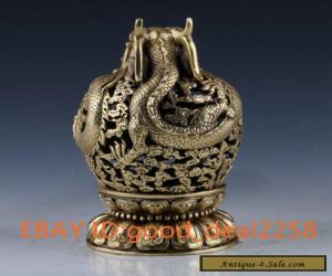 Item  China Brass Handwork carved Dragon Hollow Statue Incense Burner w Xuande Mark for Sale