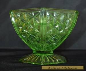 VINTAGE GREEN DEPRESSION GLASS VASE WITH PIQUE FLEURS for Sale