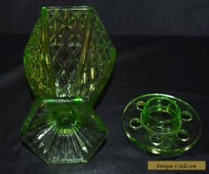 Item VINTAGE GREEN DEPRESSION GLASS VASE WITH PIQUE FLEURS for Sale