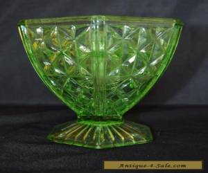 Item VINTAGE GREEN DEPRESSION GLASS VASE WITH PIQUE FLEURS for Sale