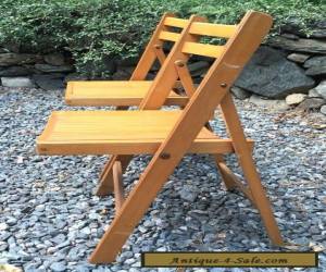 Item 2 Vintage Mid Century Wood Slat Folding Chairs Seat Fold Oak Set Antique for Sale