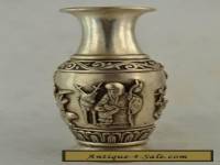 Old Decorated Handwork Tibet Silver Carving Deer & Immortal Noble Vase