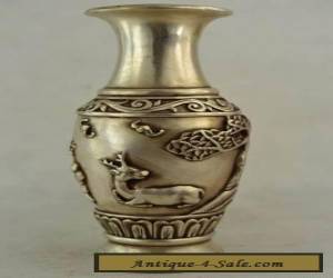 Item Old Decorated Handwork Tibet Silver Carving Deer & Immortal Noble Vase for Sale