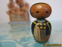 Small 3.5cm Vintage Japanese Kokeshi boy in haori handturned wood nodder Doll