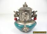 Chinese Vintage Collection Handmade Silver Dragon Jade Incense Burner NR for Sale