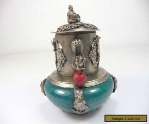 Item Chinese Vintage Collection Handmade Silver Dragon Jade Incense Burner NR for Sale