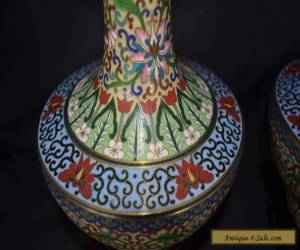 Item  LOVELY PAIR OF LARGE VINTAGE CHINESE CLOISONNE VASES ON WOODEN STANDS for Sale