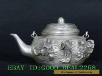 Tibet Tibetan Silver Copper Hand-Carved Ba Xian Teapot Pot w Qianlong Mark 