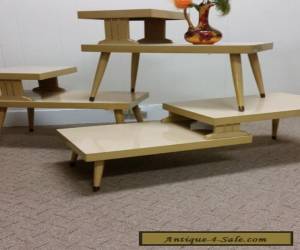 Item VINTAGE MID CENTURY MODERN BLOND 3 PC LIVINGROOM COFFEE TABLE SET END STEP  for Sale