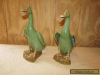 Pair old or Antique Chinese Export Porcelain Celadon Duck Figurines