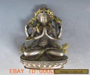 Item Chinese Silver Bronze Gilt Tibetan Buddhism Statue --- 4 Arm Tara Buddha for Sale