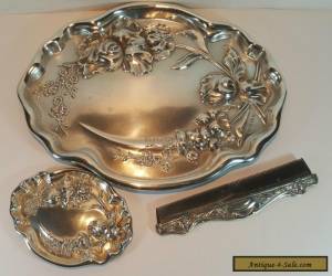 Item Sterling Silver Antique Art Nouveau Embossed Dressing Table Set Pots Trays 1907 for Sale