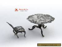 Antique Miniature Table and Chair Sterling Silver 1896