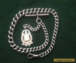 Antique Sterling Silver Albert Watch Chain with Fob, Each Link Hallmarked for Sale