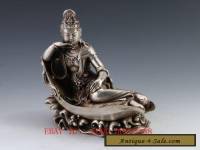 Chinese Silver Buddhism GuanYin Goddess Kwan-yin Buddha Statue            