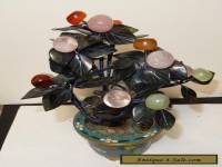 CLOISONNE ENAMEL ROSE QUARTZ JADE FLORAL FRIUT STONE BLOSSOM TREE