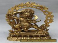 Tibet buddhism Brass Mahakala Wrathful Deity Boddha Hold Sword Statue  Descripti