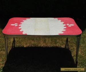 Vintage Retro Red White Cracked Ice Formica & Chrome Diner Kitchen Table w Leaf for Sale