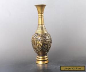  Hand Carved dragon and phoenix brass vase W qing dynasty  mark  C145 for Sale