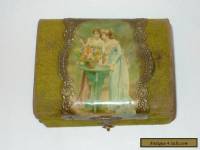 Small Victorian Jewelry Box w Velvet & Celluloid Transfer Print Covering