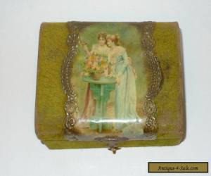 Item Small Victorian Jewelry Box w Velvet & Celluloid Transfer Print Covering for Sale