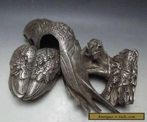 Item Chinese Old Silver Bronze Handwork Carved Eagle Statue w Xuande Mark  for Sale