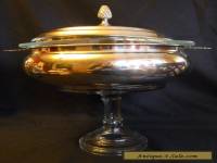 SILVER PLATE PEDESTAL SERVING DISH WITH PYREX GLASS INSERT