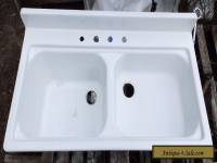 Vintage Steel White Porcelain Double Basin Deep Shallow Old Kitchen Sink 5288-15